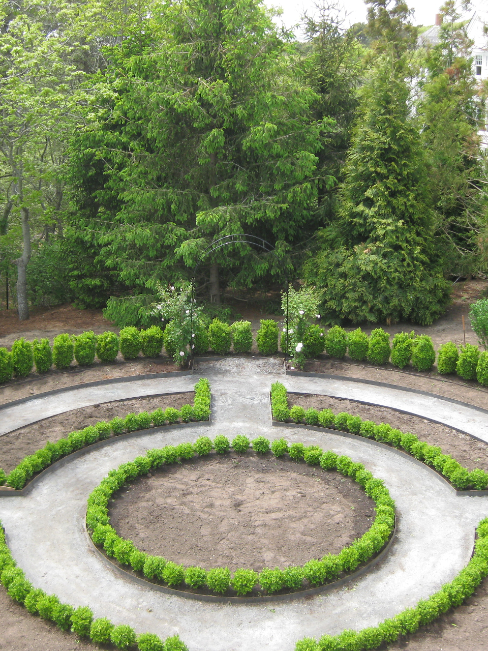Partial completion of a circular rose garden